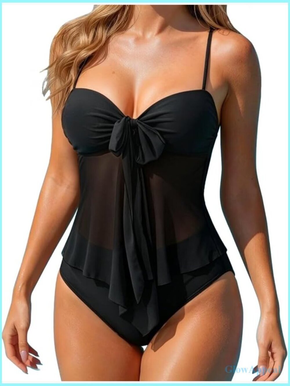 Tankini Swimsuits 2 Piece Flowy Mesh Tie Front with Tummy Control